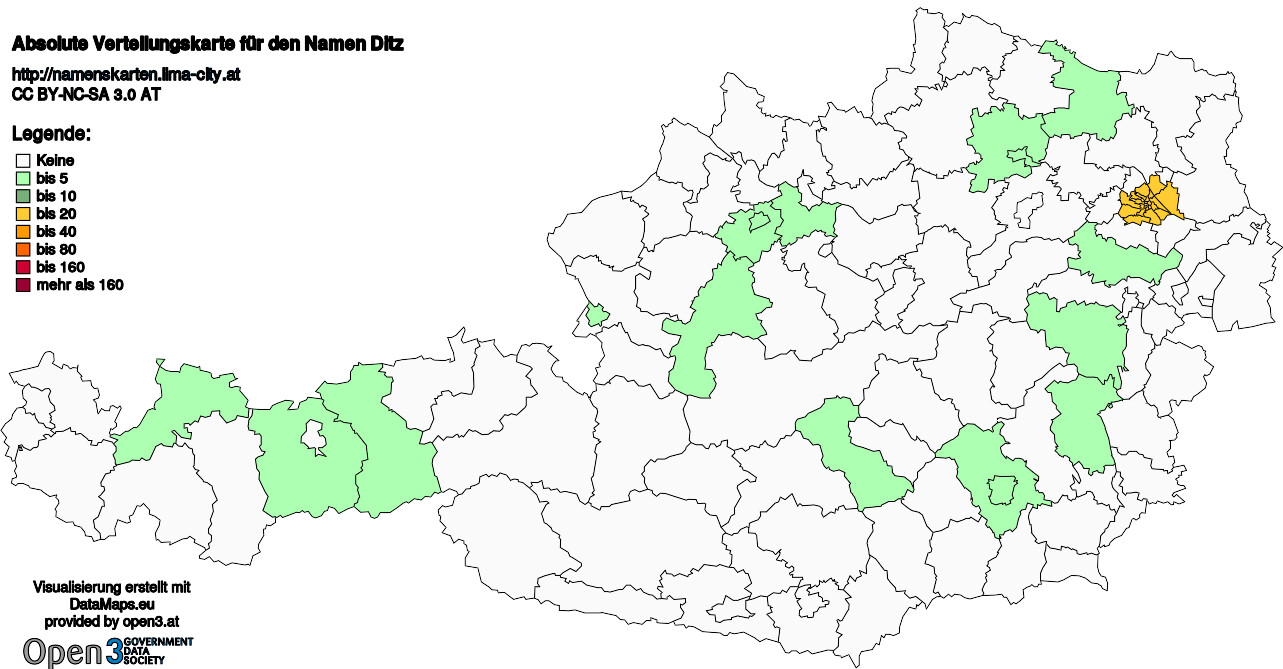 Absolute Verteilungskarten Nachnamen Ditz