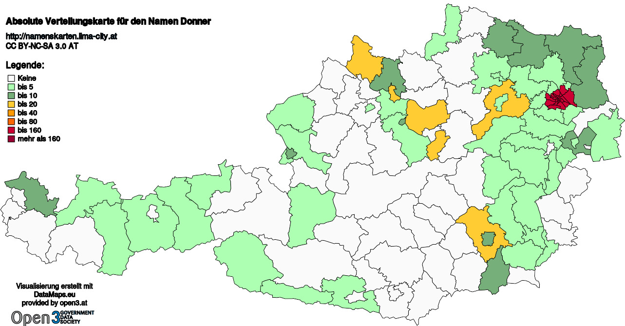 Absolute Verteilungskarten Nachnamen Donner