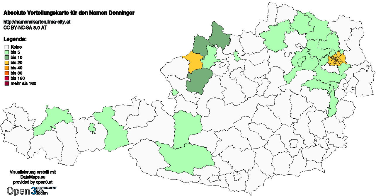 Absolute Verteilungskarten Nachnamen Donninger