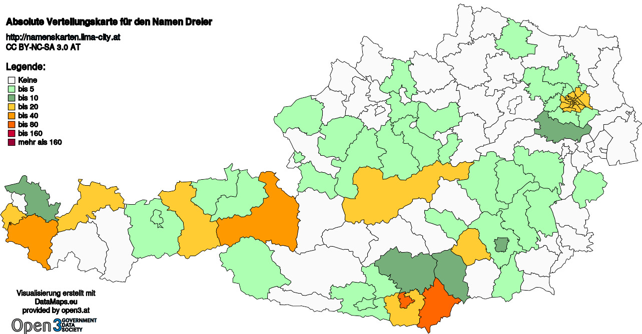 Absolute Verteilungskarten Nachnamen Dreier