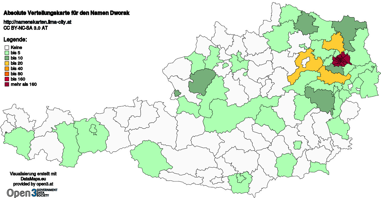 Absolute Verteilungskarten Nachnamen Dworak