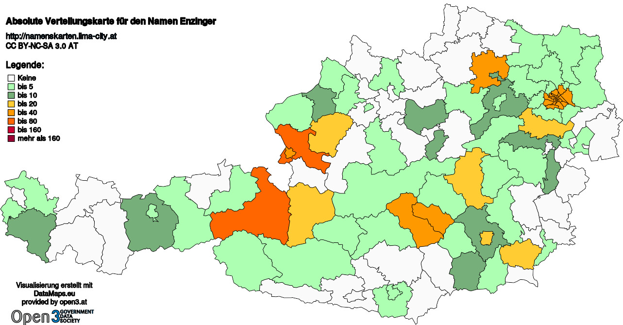 Absolute Verteilungskarten Nachnamen Enzinger