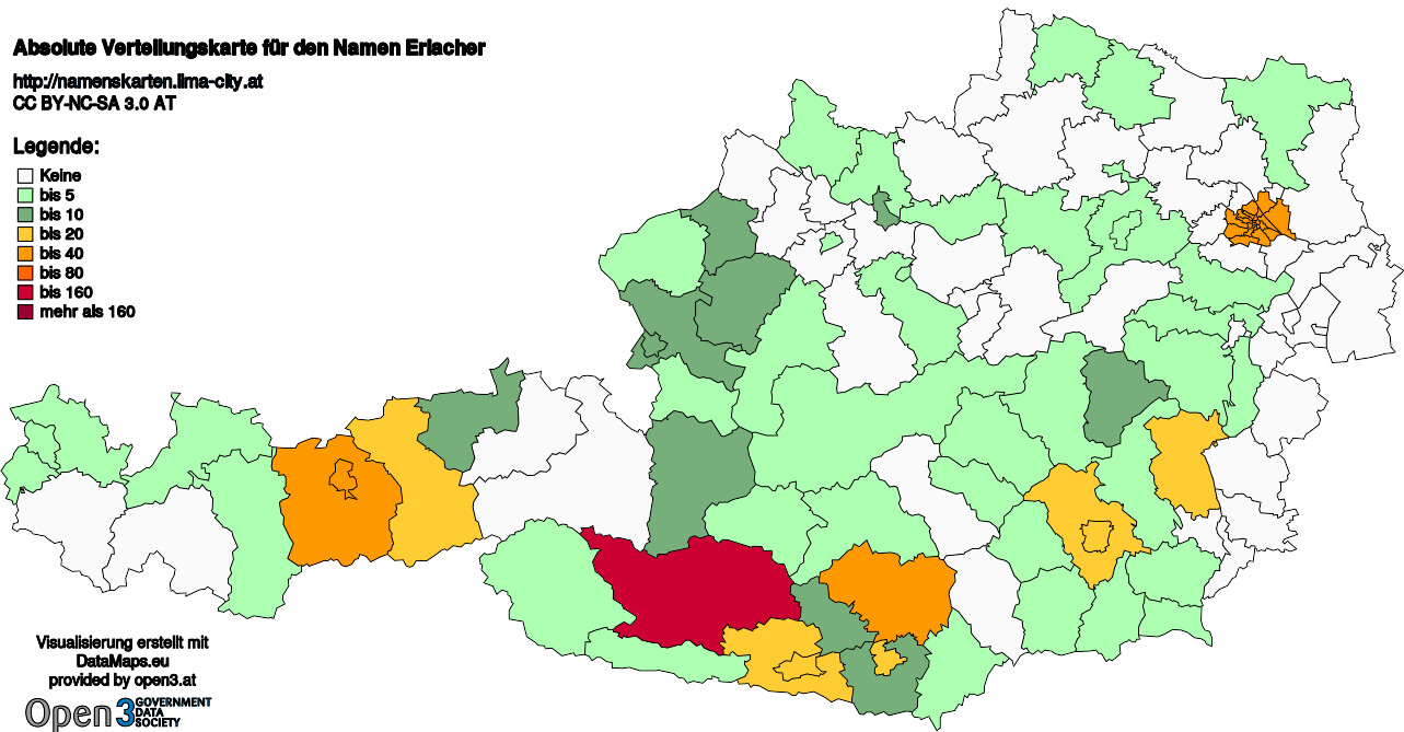 Absolute Verteilungskarten Nachnamen Erlacher