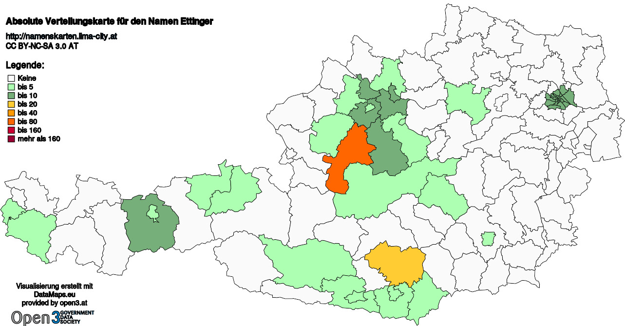 Absolute Verteilungskarten Nachnamen Ettinger