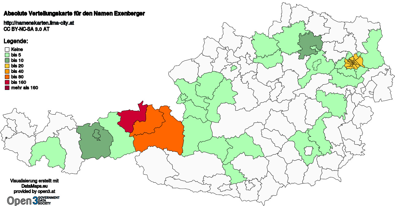 Absolute Verteilungskarten Nachnamen Exenberger