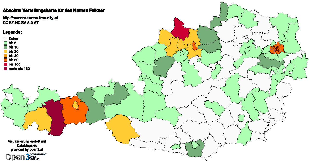 Absolute Verteilungskarten Nachnamen Falkner
