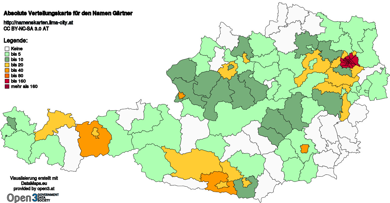 Absolute Verteilungskarten Nachnamen Gärtner