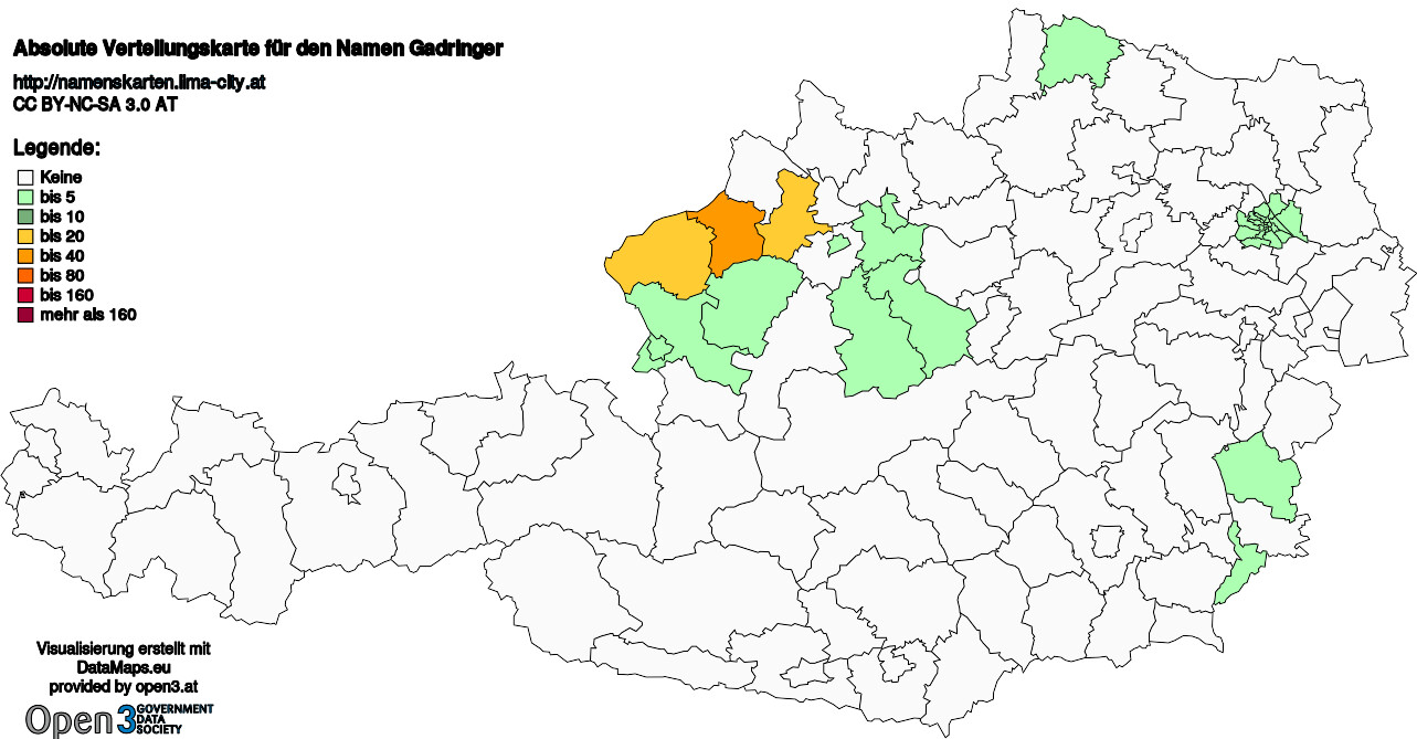 Absolute Verteilungskarten Nachnamen Gadringer