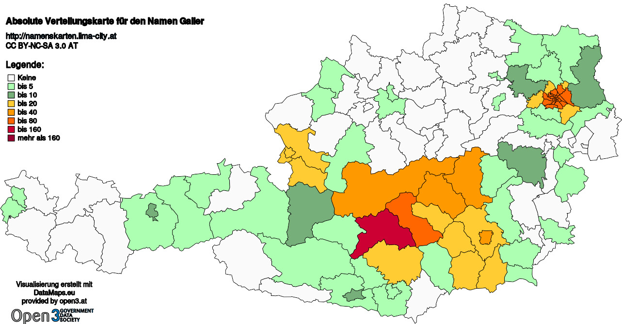 Absolute Verteilungskarten Nachnamen Galler