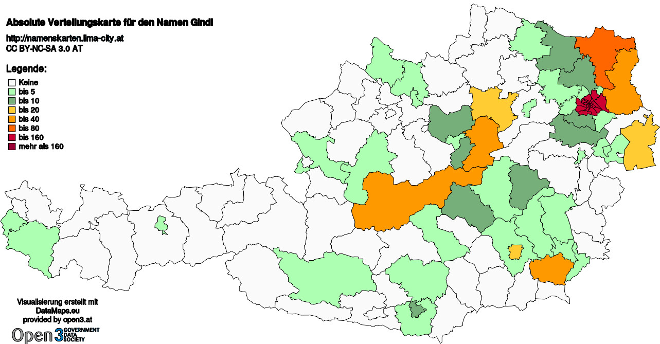 Absolute Verteilungskarten Nachnamen Gindl