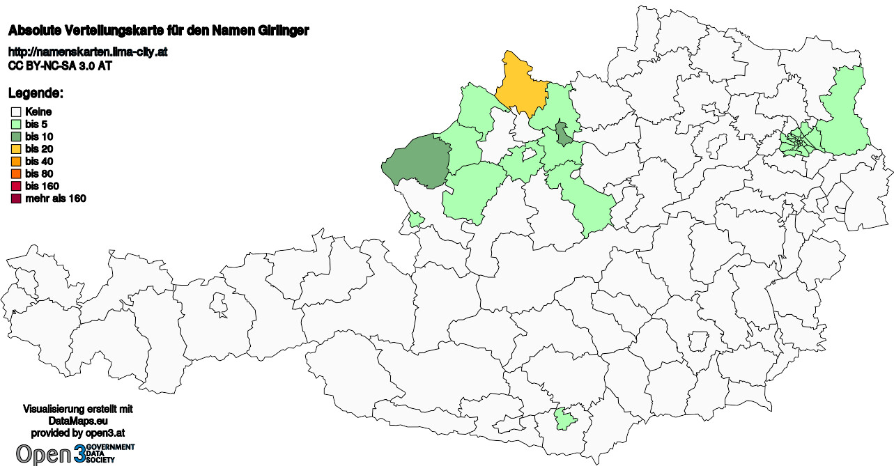 Absolute Verteilungskarten Nachnamen Girlinger