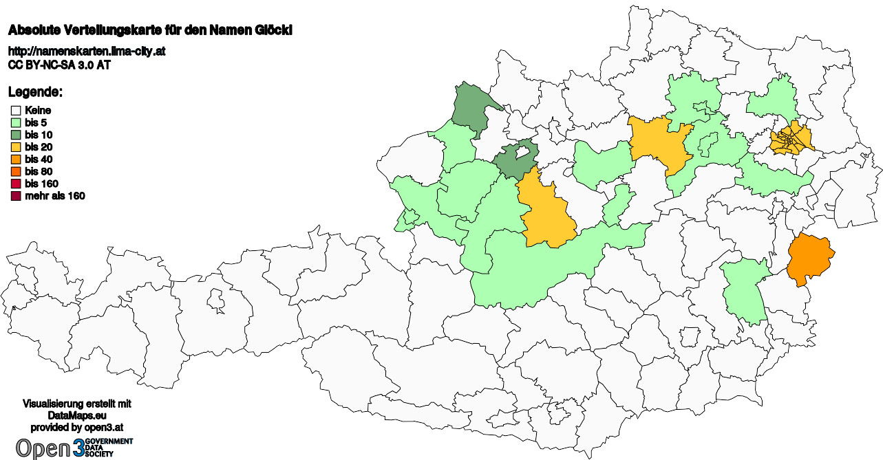 Absolute Verteilungskarten Nachnamen Glöckl