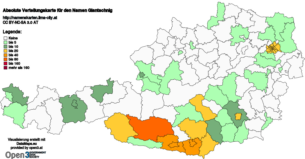 Absolute Verteilungskarten Nachnamen Glantschnig