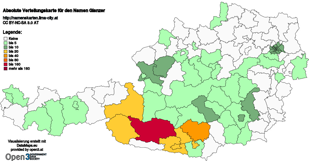 Absolute Verteilungskarten Nachnamen Glanzer