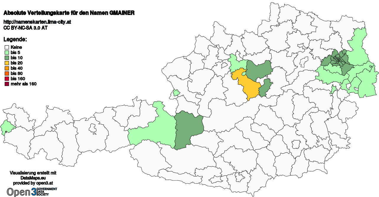 Absolute Verteilungskarten Nachnamen Gmainer