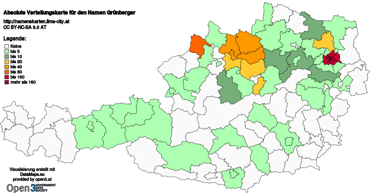 Absolute Verteilungskarten Nachnamen Grünberger