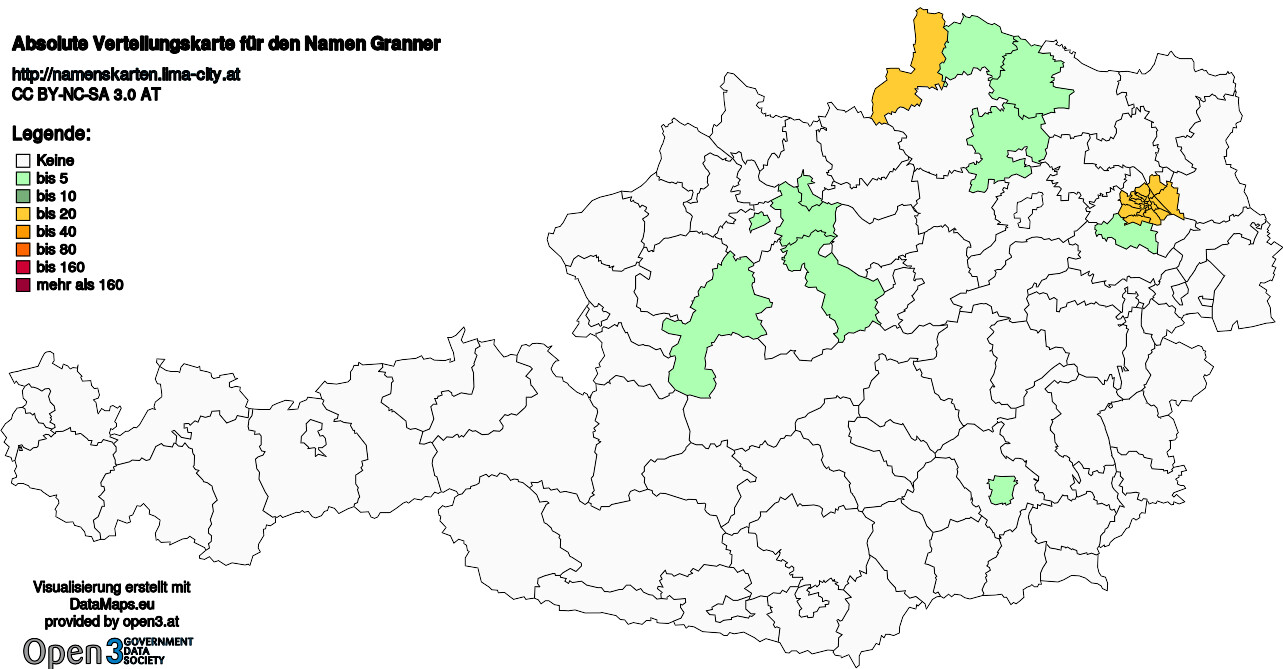 Absolute Verteilungskarten Nachnamen Granner