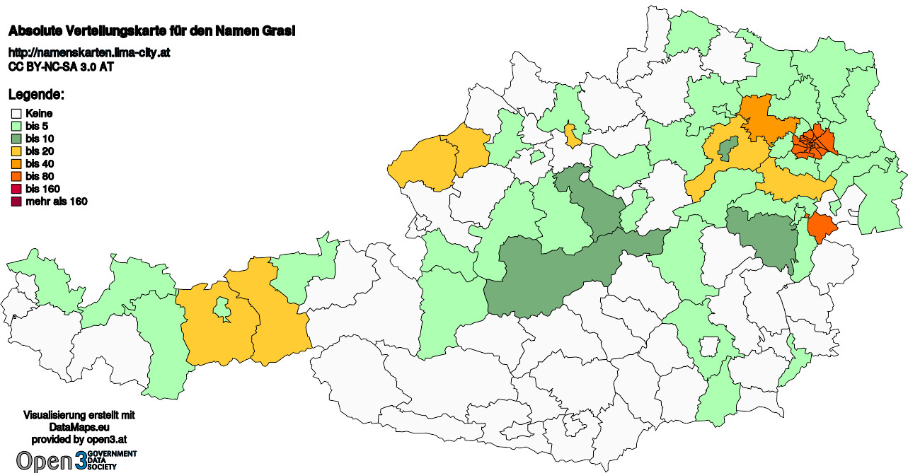 Absolute Verteilungskarten Nachnamen Grasl