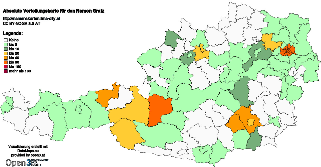 Absolute Verteilungskarten Nachnamen Gratz