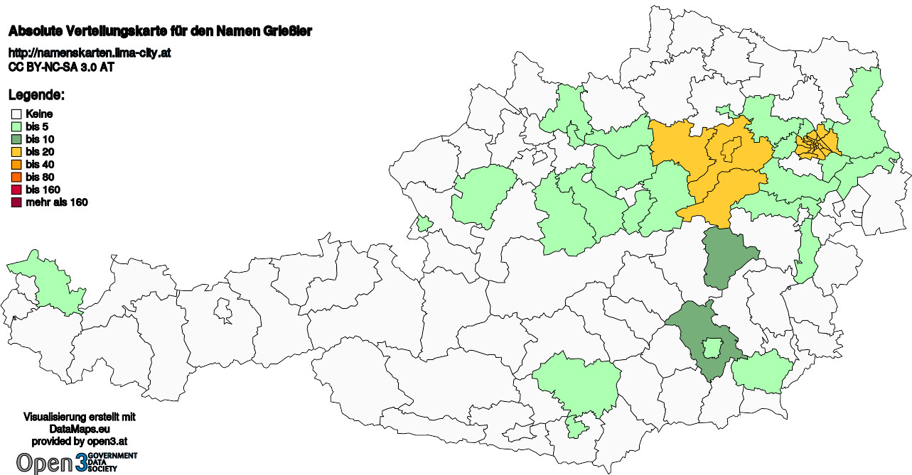 Absolute Verteilungskarten Nachnamen Grießler