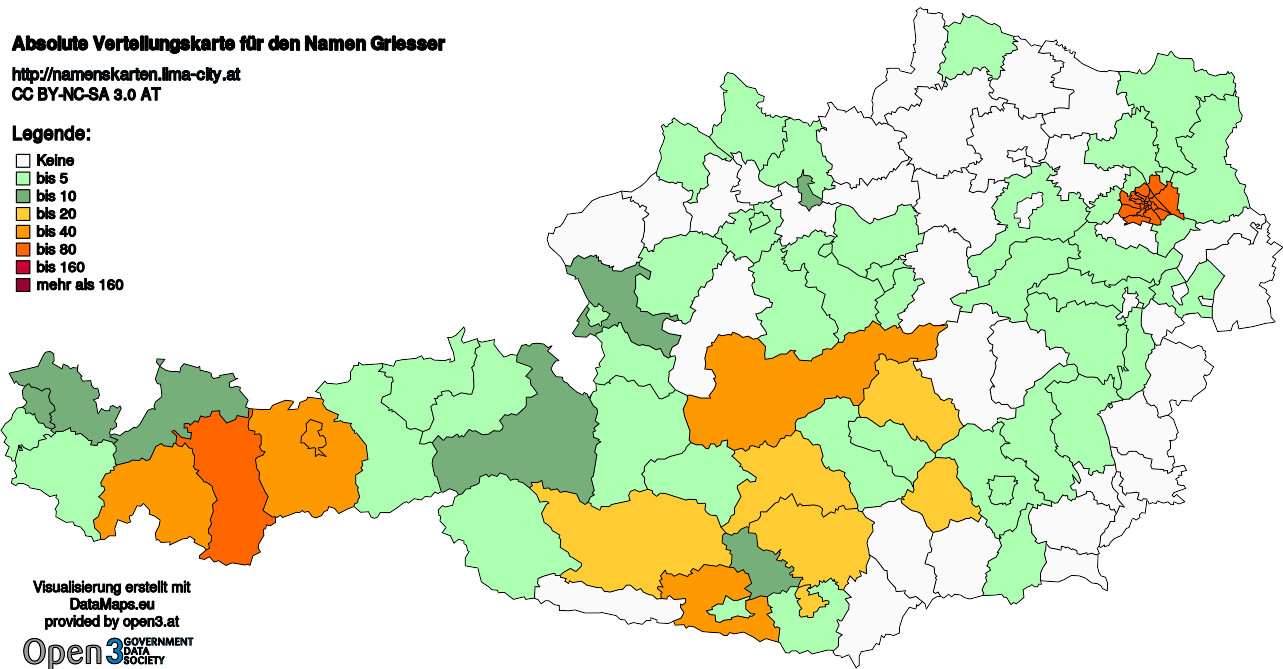 Absolute Verteilungskarten Nachnamen Griesser