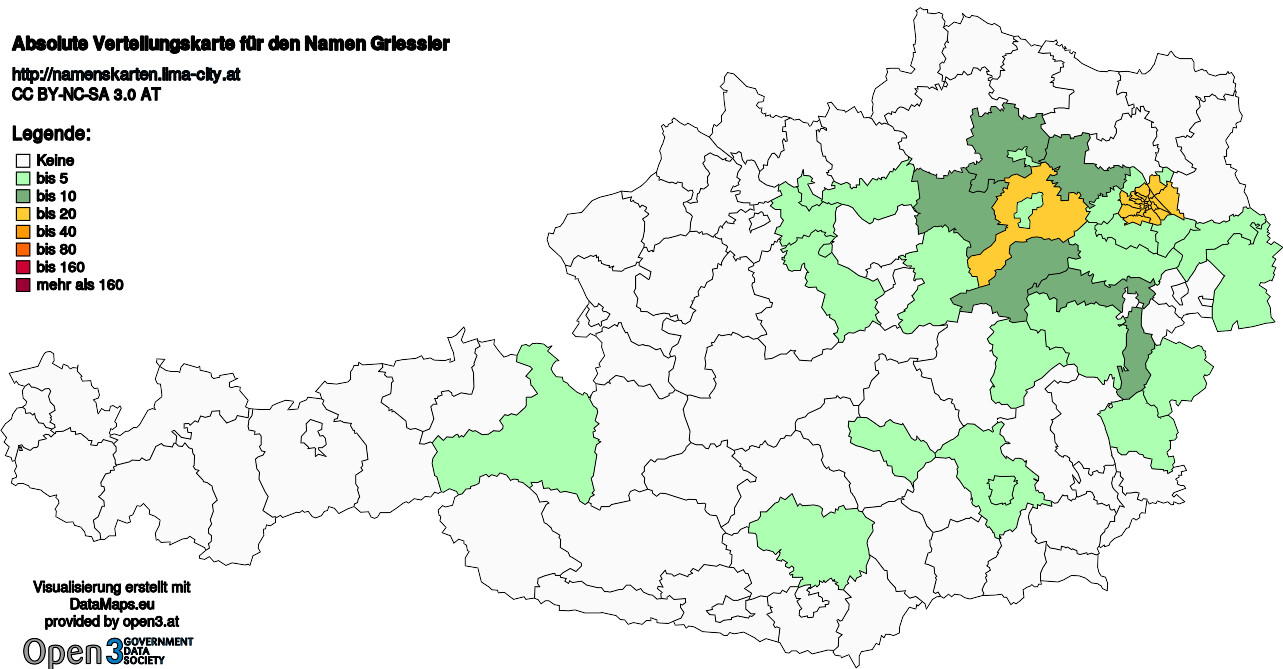 Absolute Verteilungskarten Nachnamen Griessler