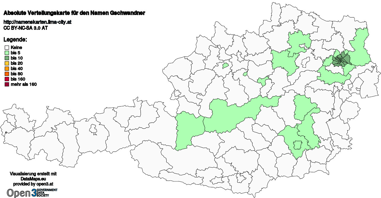 Absolute Verteilungskarten Nachnamen Gschwandner