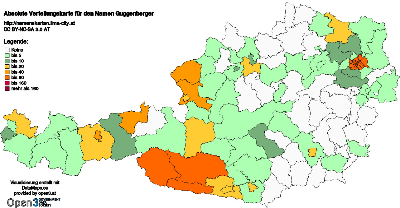 Absolute Verteilungskarten Nachnamen Guggenberger