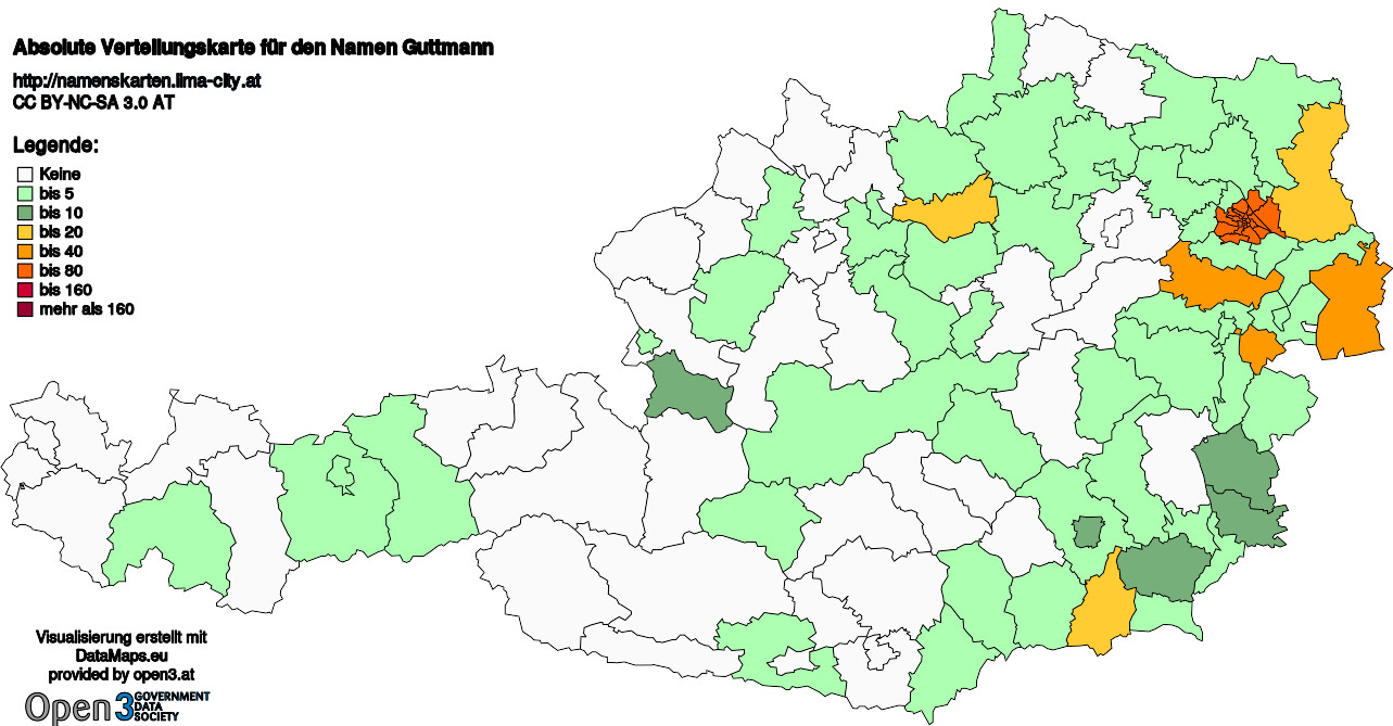 Absolute Verteilungskarten Nachnamen Guttmann