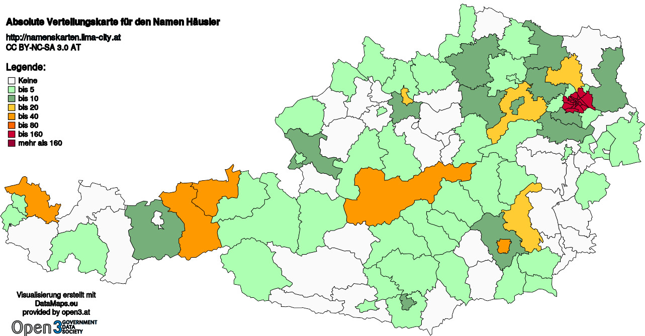 Absolute Verteilungskarten Nachnamen Häusler