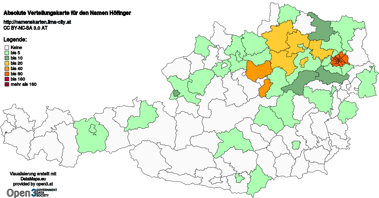 Absolute Verteilungskarten Nachnamen Höfinger