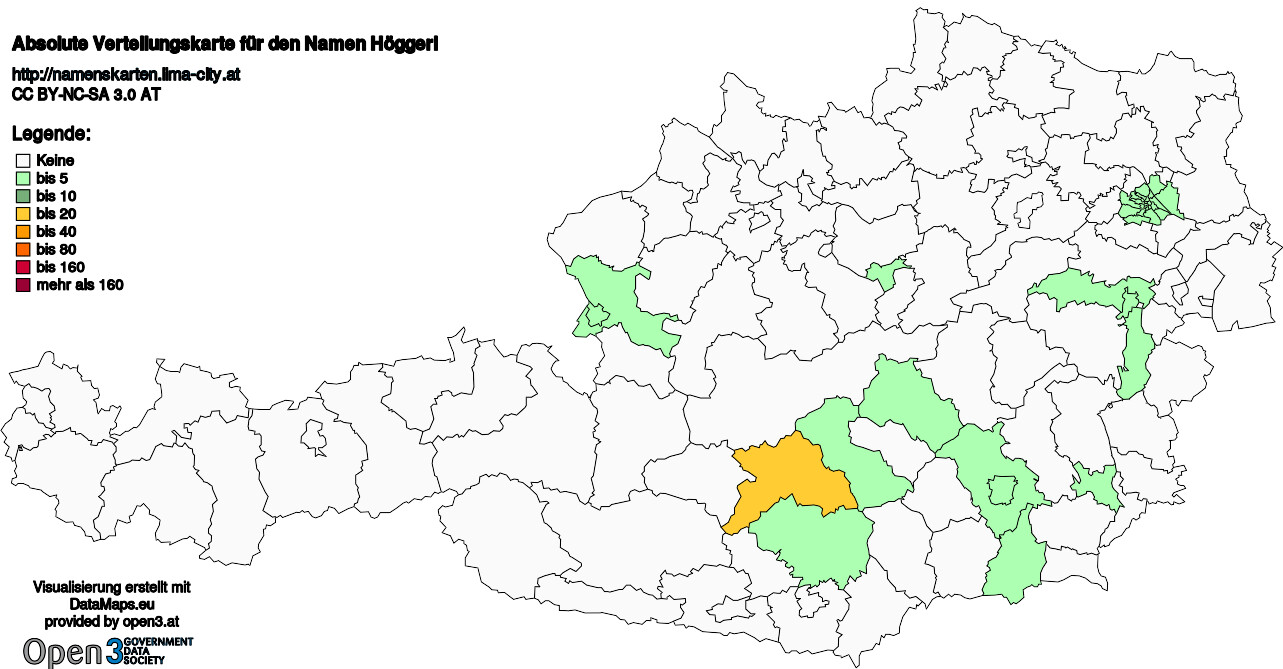 Absolute Verteilungskarten Nachnamen Höggerl