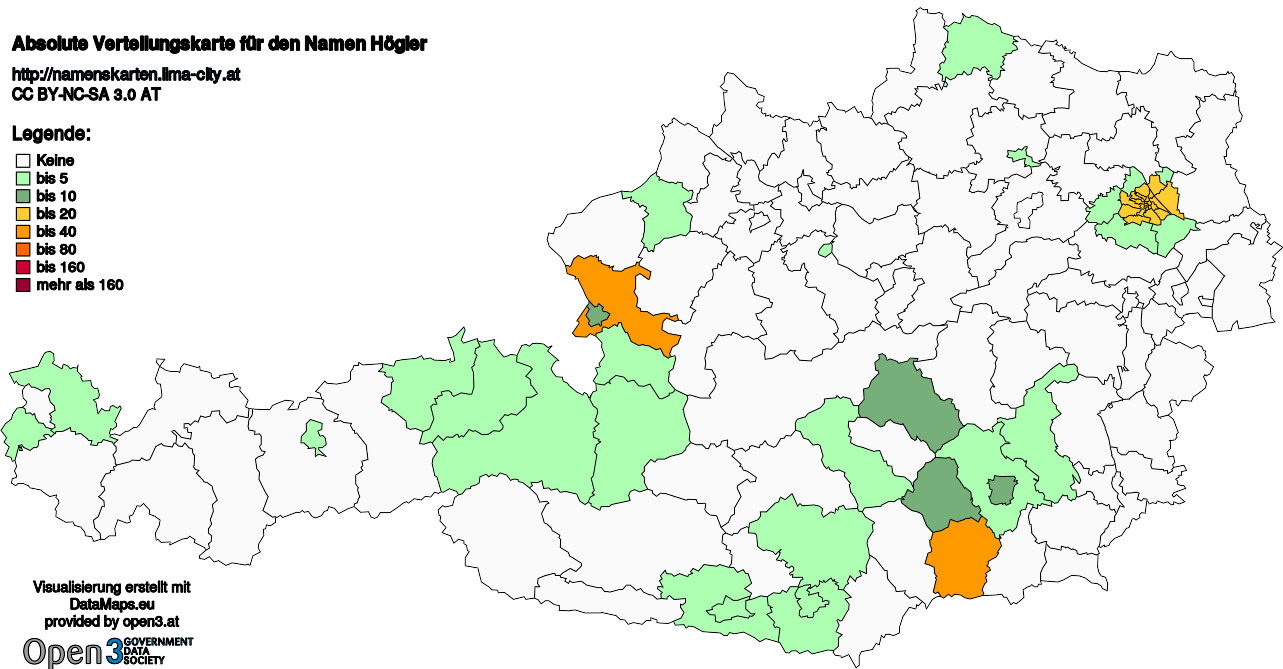 Absolute Verteilungskarten Nachnamen Högler