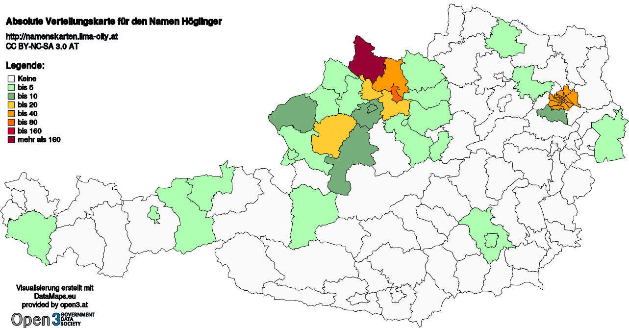 Absolute Verteilungskarten Nachnamen Höglinger