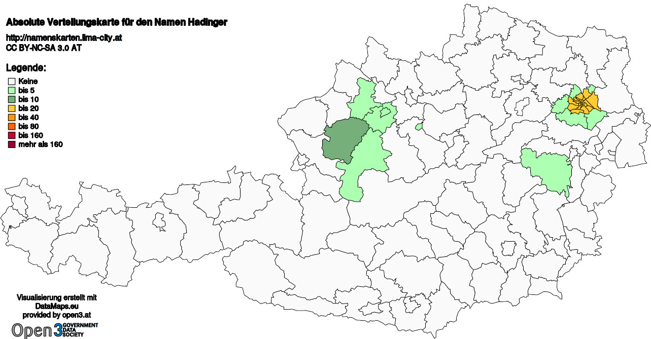 Absolute Verteilungskarten Nachnamen Hadinger