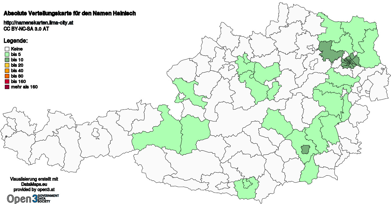 Absolute Verteilungskarten Nachnamen Hainisch