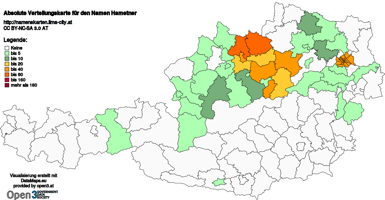 Absolute Verteilungskarten Nachnamen Hametner