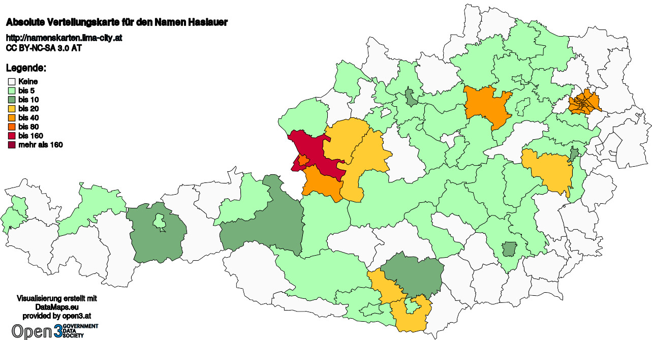 Absolute Verteilungskarten Nachnamen Haslauer