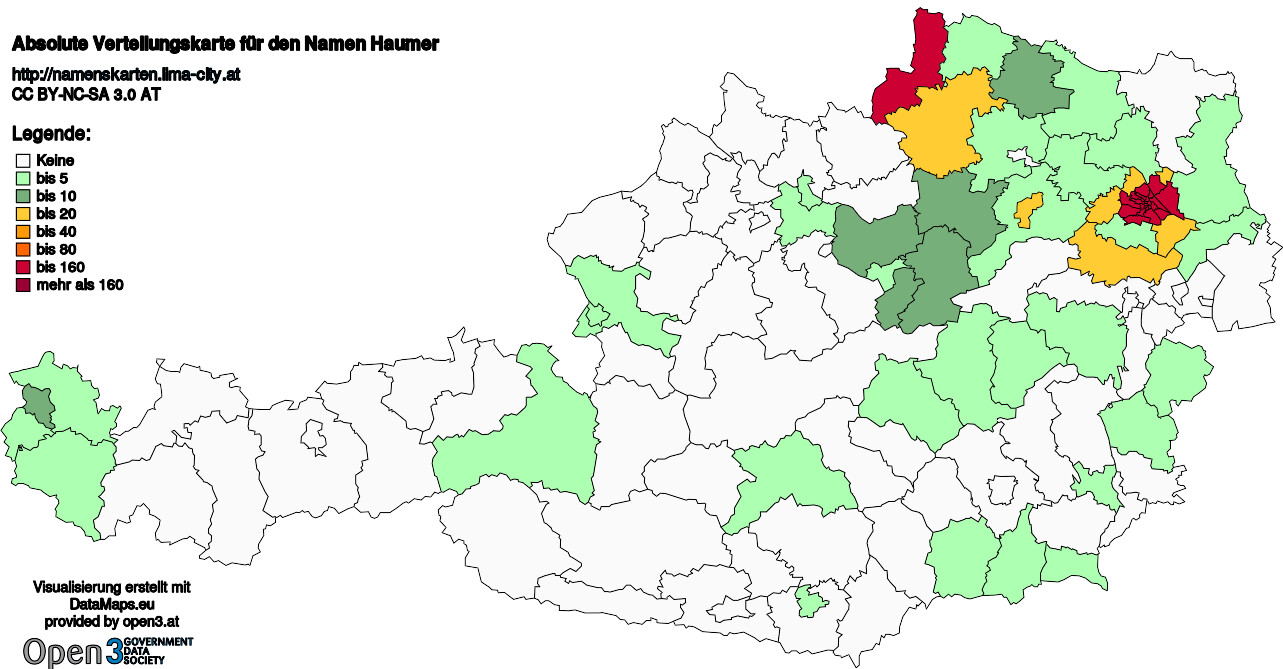 Absolute Verteilungskarten Nachnamen Haumer