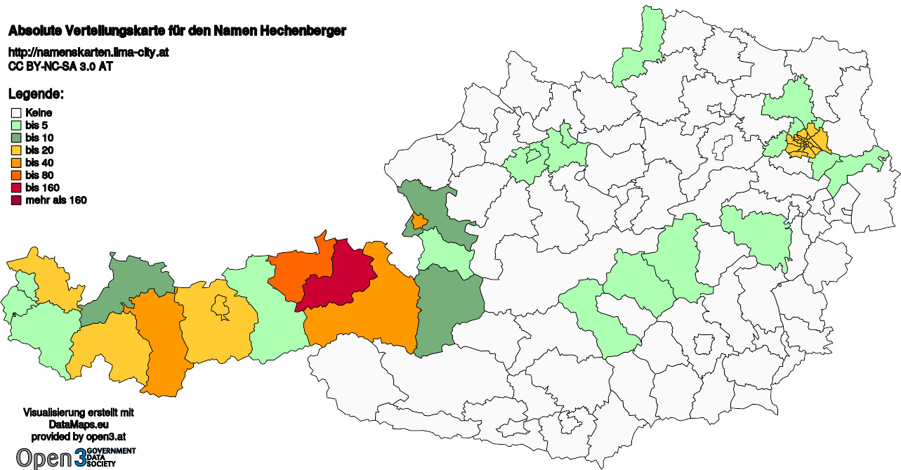 Absolute Verteilungskarten Nachnamen Hechenberger