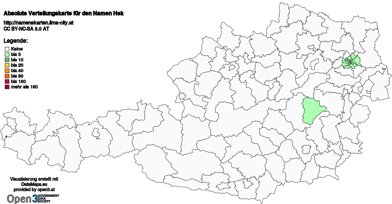 Hek - Absolute Verteilungskarte des Nachnamens für Österreich