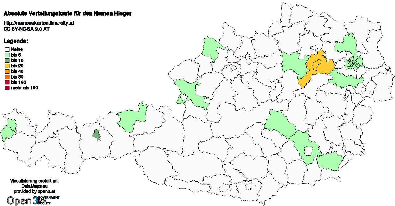 Absolute Verteilungskarten Nachnamen Hieger