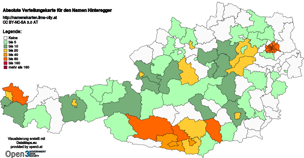 Absolute Verteilungskarten Nachnamen Hinteregger