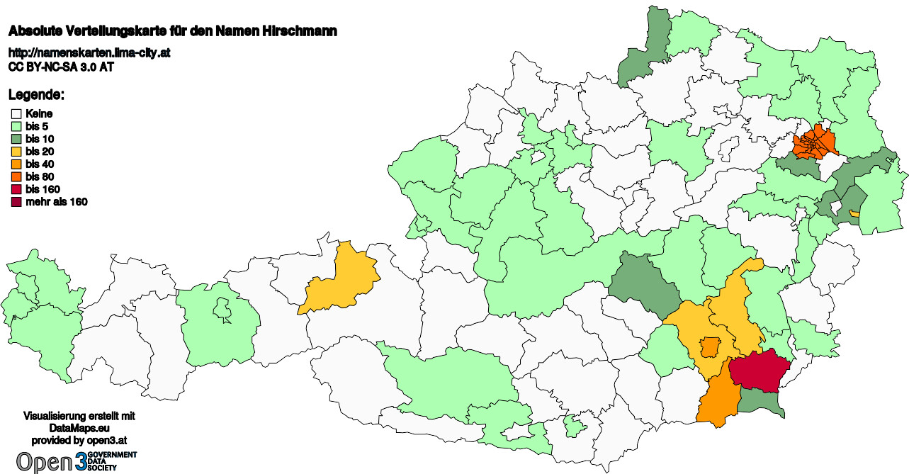 Absolute Verteilungskarten Nachnamen Hirschmann