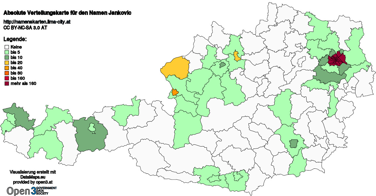 Absolute Verteilungskarten Nachnamen Jankovic