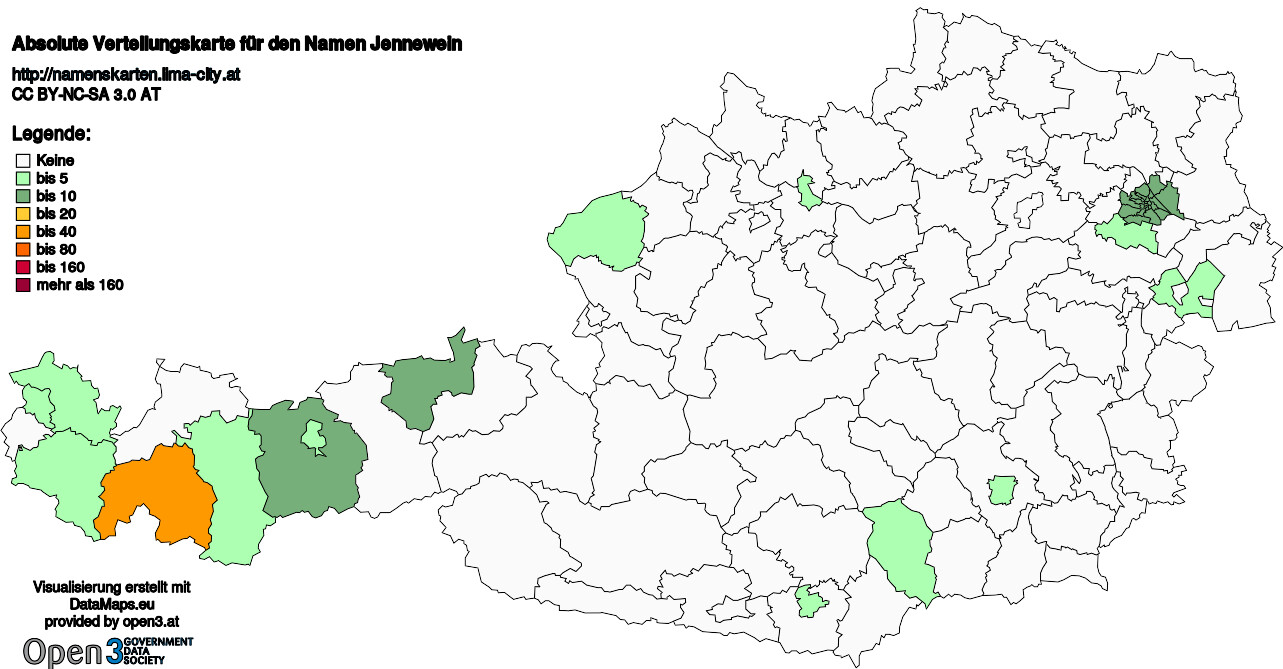 Absolute Verteilungskarten Nachnamen Jennewein