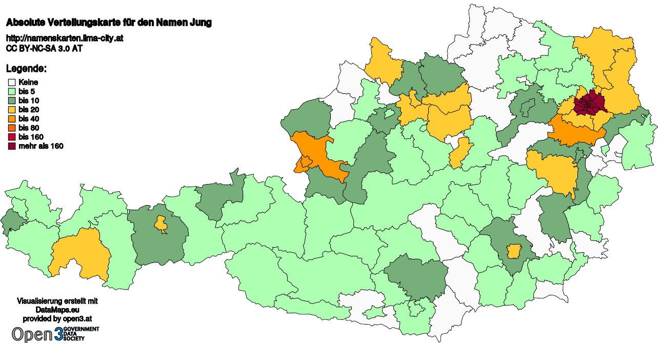 Absolute Verteilungskarten Nachnamen Jung