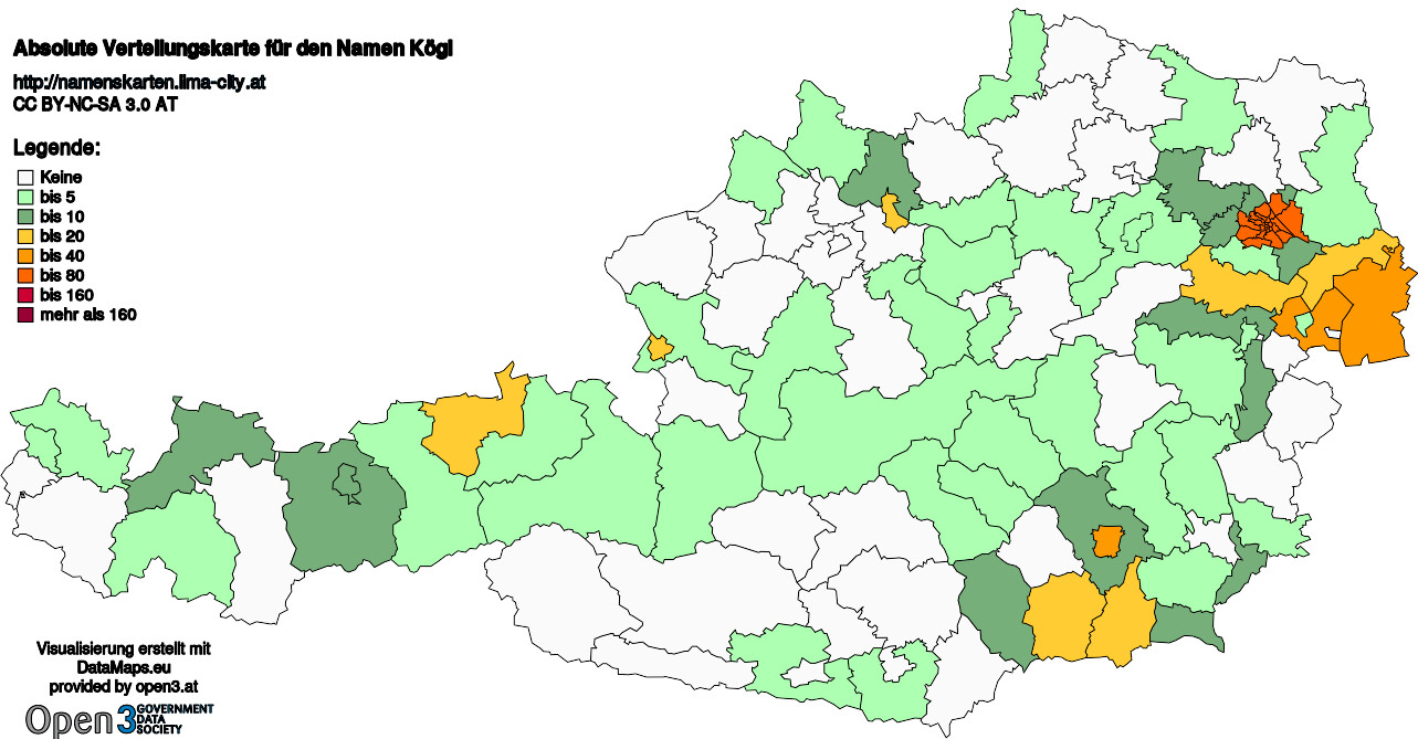 Absolute Verteilungskarten Nachnamen Kögl