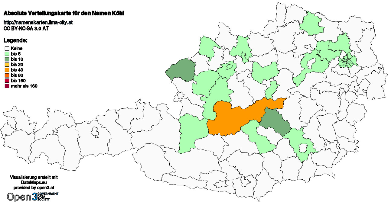 Absolute Verteilungskarten Nachnamen Köhl