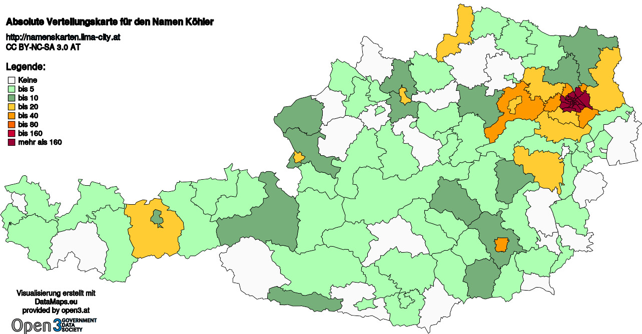 Absolute Verteilungskarten Nachnamen Köhler